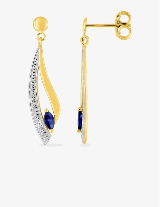 Boucles d'Oreilles Pendantes Clara Or Jaune 9K, Saphir et Oxyde de Zirconium | Bijouterie Cordier