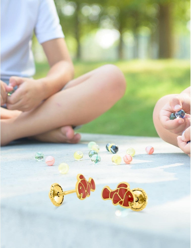 Boucles d’Oreilles Enfant Poisson en Or 375 – Système Vis – 0.30g