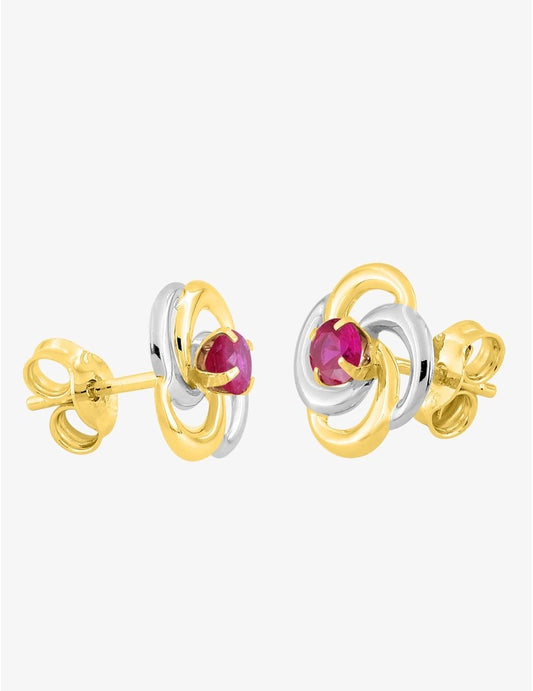 Boucles d'oreilles rosaces or 375‰ bicolores avec rubis