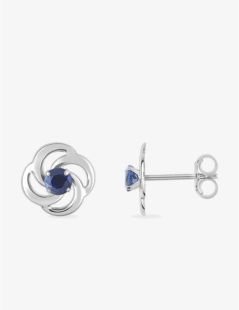 Boucles d’Oreilles Rosaces Or Blanc 9K & Saphir Élégance Raffinée