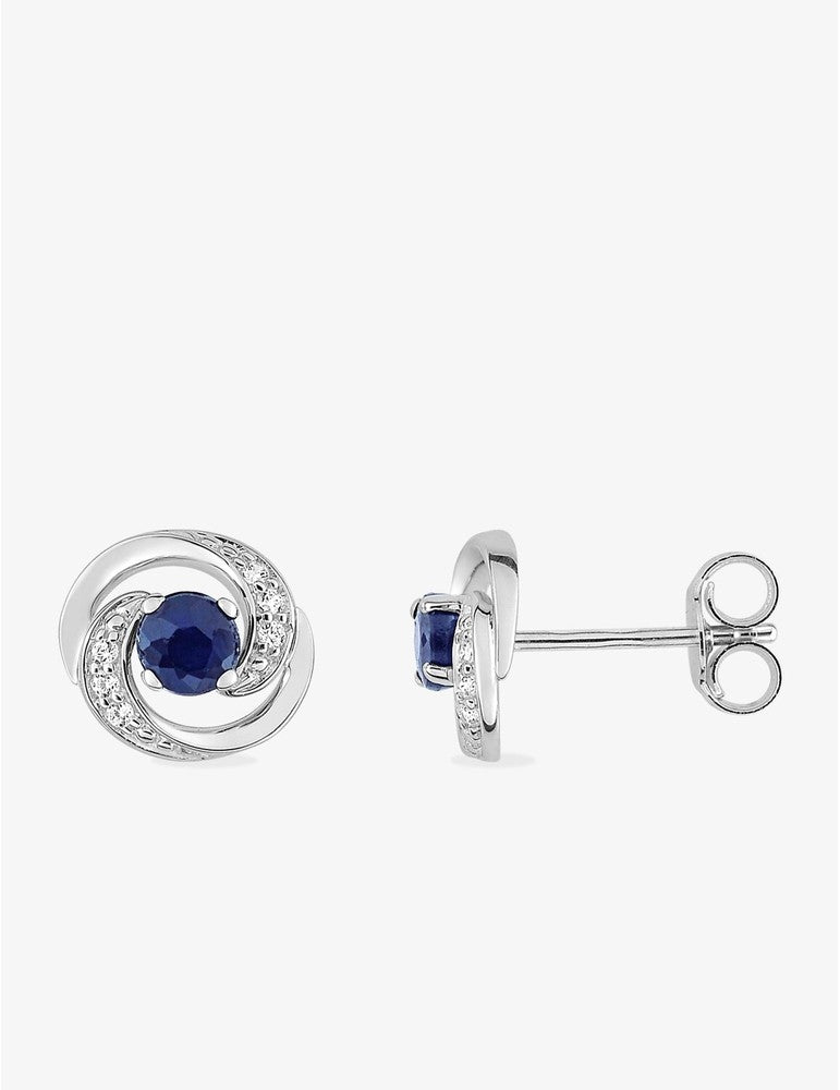 Boucles d’Oreilles Rosaces Or Blanc 9K, Saphir & Zirconium