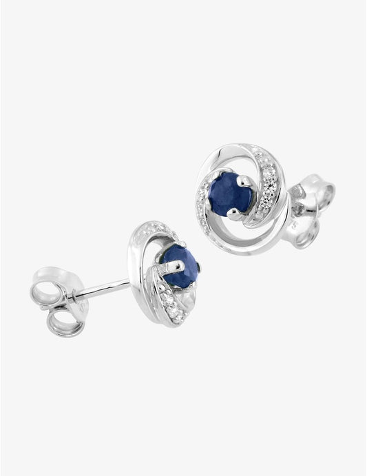 Boucles d’Oreilles Rosaces Or Blanc 9K, Saphir & Zirconium