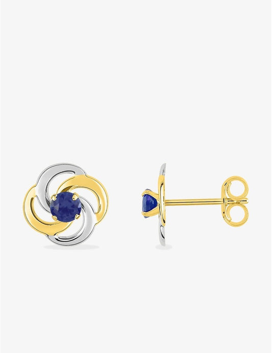 Boucles d'Oreilles Rosaces Laura Or Jaune 9K, Saphir et Rhodium | Bijouterie Cordier