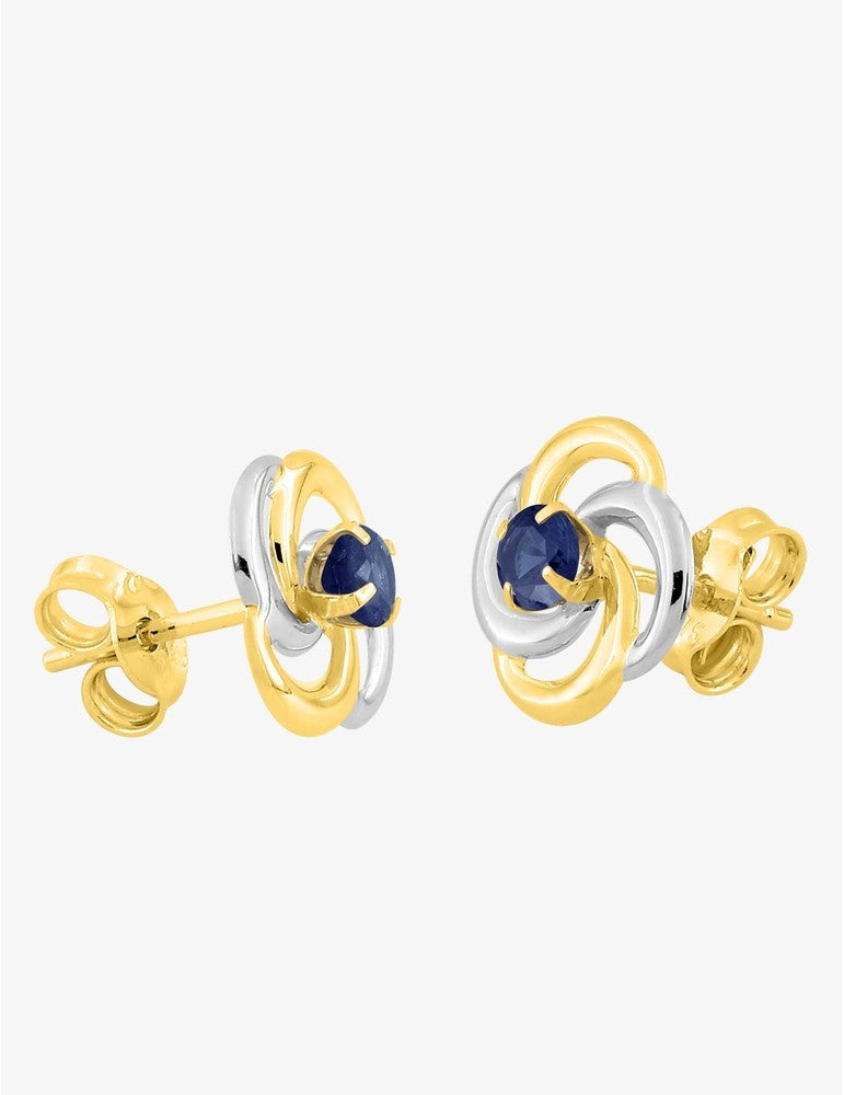 Boucles d'Oreilles Rosaces Laura Or Jaune 9K, Saphir et Rhodium | Bijouterie Cordier