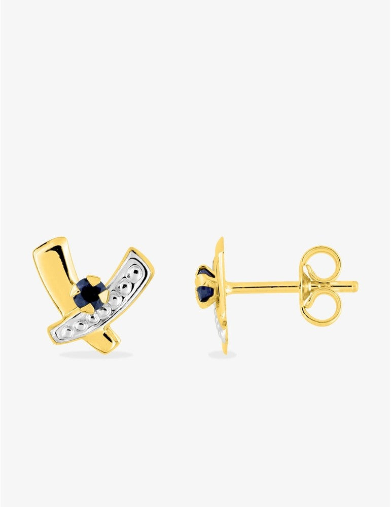 Boucles d’Oreilles Rubans Or Jaune 9K, Saphir