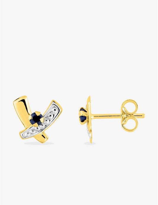Boucles d’Oreilles Rubans Or Jaune 9K, Saphir