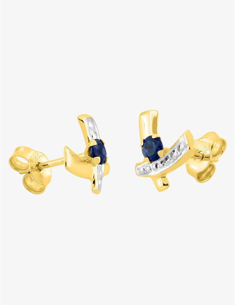 Boucles d’Oreilles Rubans Or Jaune 9K, Saphir