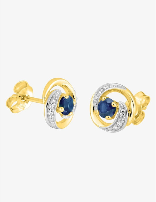 Boucles d’Oreilles Claire Tourbillon Or Jaune 9K, Saphir et Zirconium  | Bijouterie Cordier