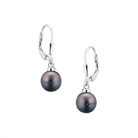 Boucles d’Oreilles Dormeuses Épure Femme en Argent Rhodié et Perles de Tahiti – Iza-B