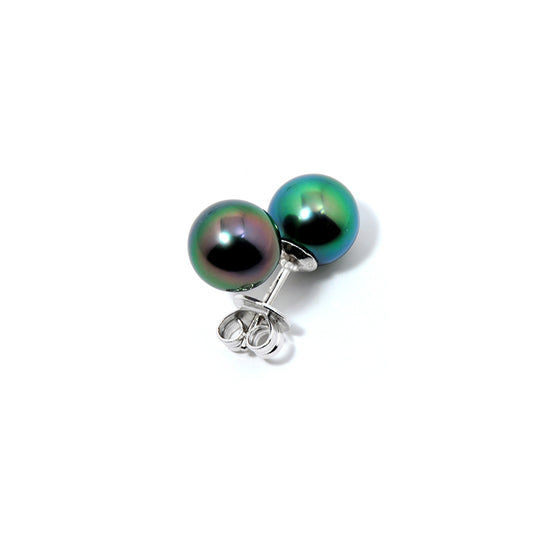Boucles d’Oreilles Puces Épure Femme en Argent Rhodié et Perles de Tahiti – Iza-B
