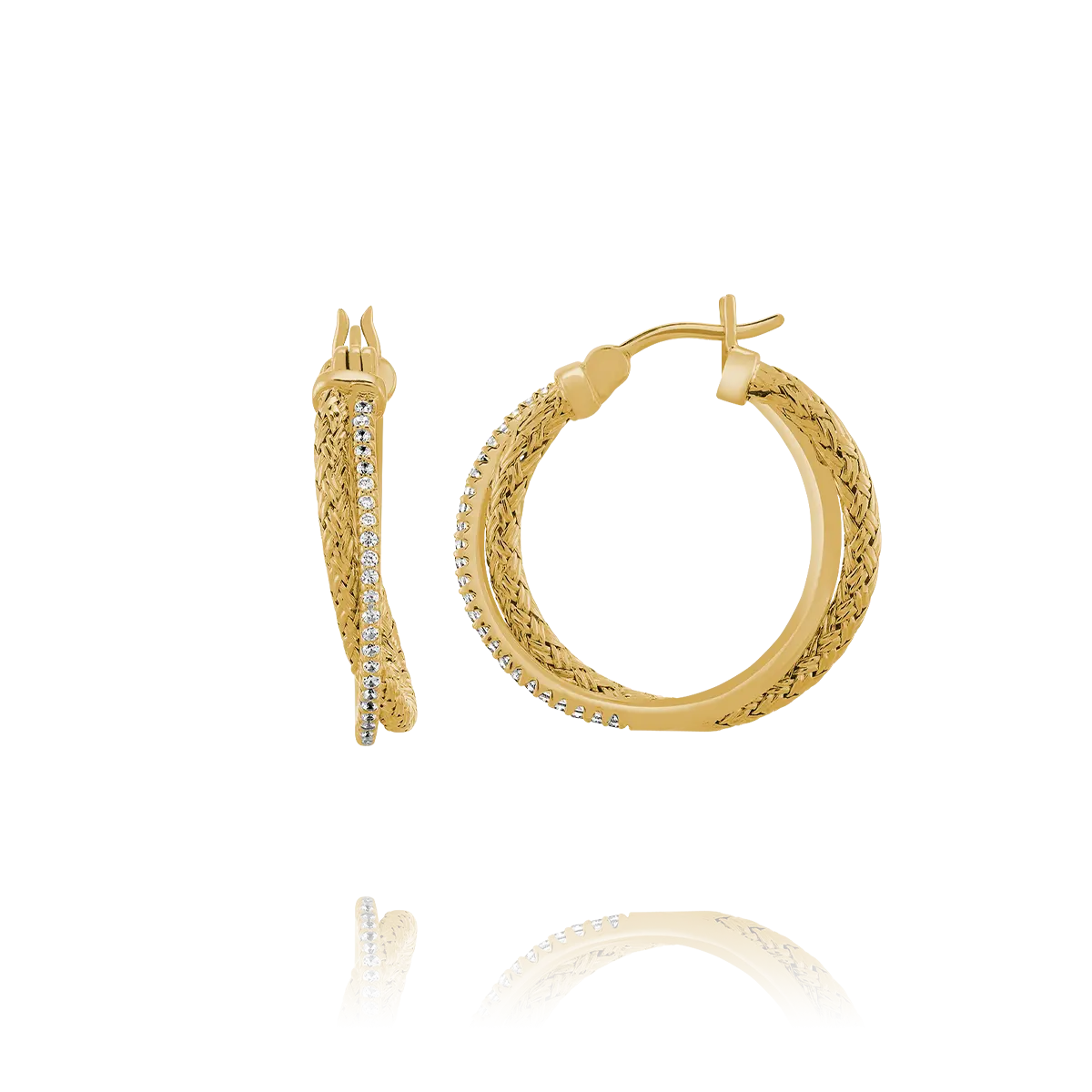 Créoles Bicolores Tressées Lianes Argent Doré & Oxydes de Zirconium