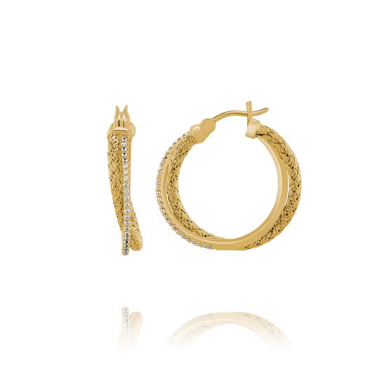 Créoles Bicolores Tressées Lianes Argent Doré & Oxydes de Zirconium