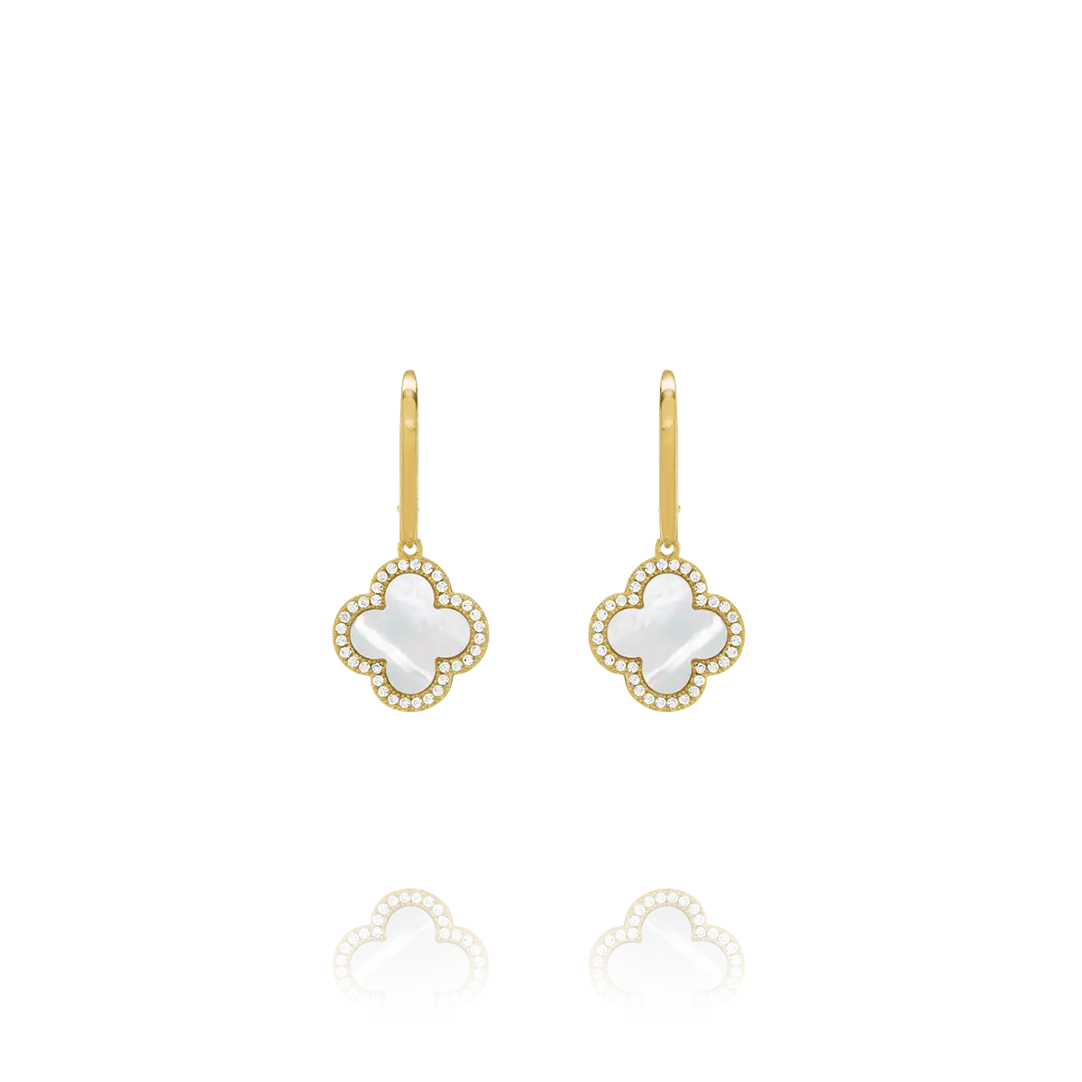 Boucles d’Oreilles Dormeuses Trèfle en Nacre et Argent Doré AGF170086E