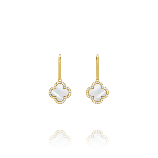 Boucles d’Oreilles Dormeuses Trèfle en Nacre et Argent Doré AGF170086E