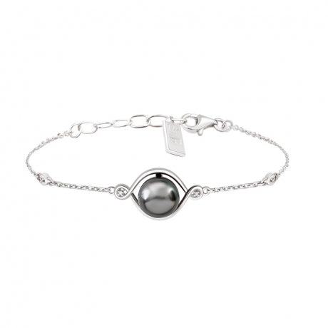 Bracelet Ondine en Argent Rhodié, Perle de Tahiti et Diamants – Iza-B