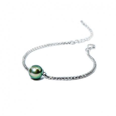 Bracelet Maille Serpent Épure Femme en Argent Rhodié et Perle de Tahiti – Iza-B