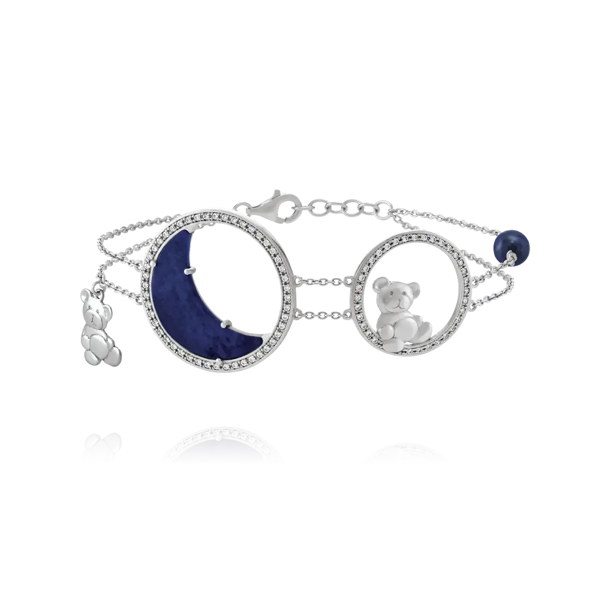 Bracelet LÉGENDE Lune & Ourson Lapis-Lazuli, Argent & zirconium  AGF230002B