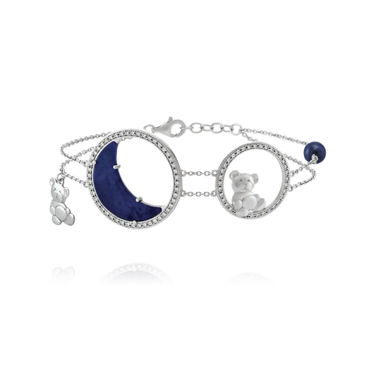 Bracelet LÉGENDE Lune & Ourson Lapis-Lazuli, Argent & zirconium  AGF230002B