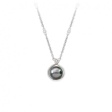 Collier Ondine Femme en Argent Rhodié, Perle de Tahiti et Diamants – Iza-B