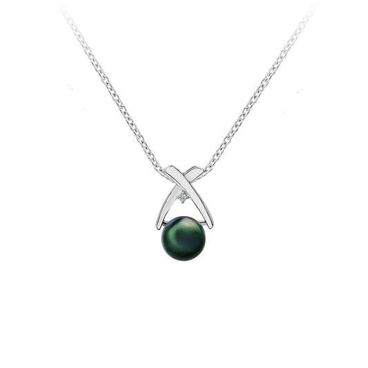 Collier Archipel Femme en Argent Rhodié, Perle de Tahiti et Diamant – Iza-B