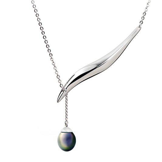 Collier Cravate Canopée Femme en Argent Rhodié et Perle de Tahiti – Iza-B