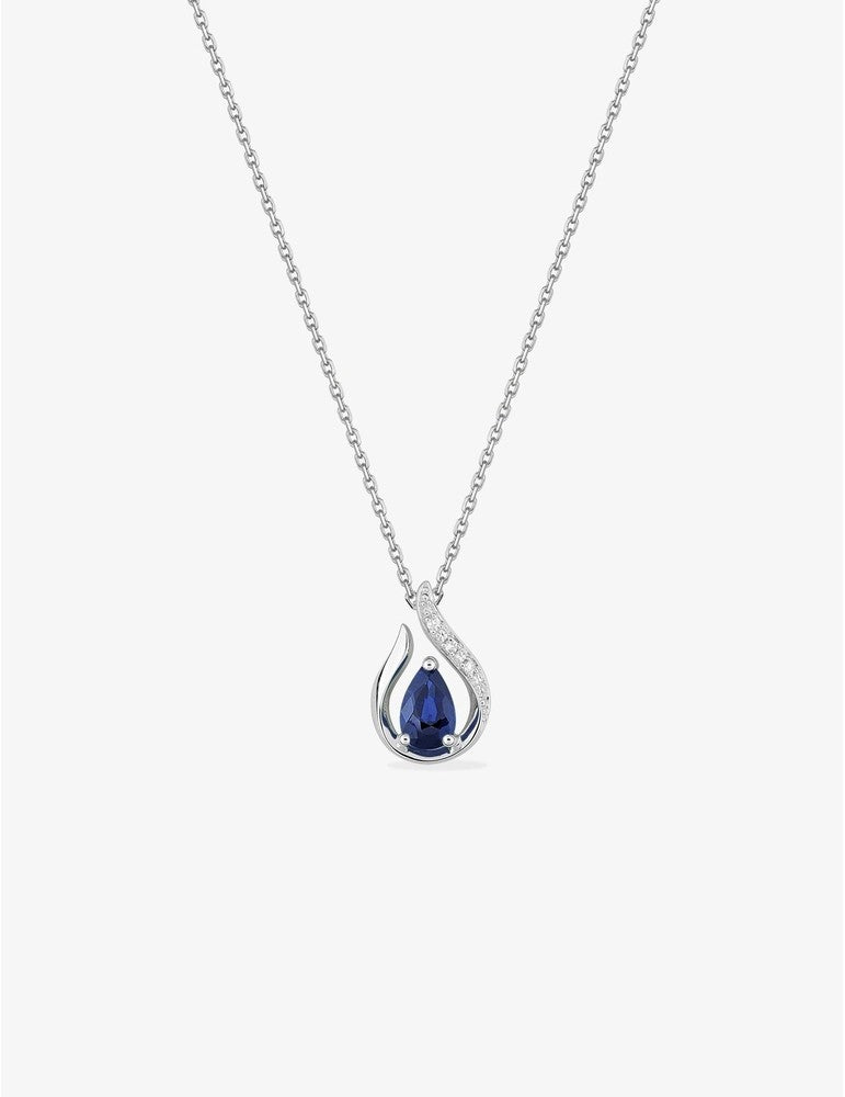 Collier or blanc 750 ‰ diamant 0,01 ct et saphir