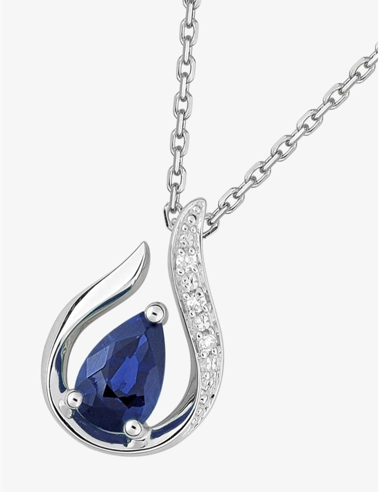 Collier or blanc 750 ‰ diamant 0,01 ct et saphir