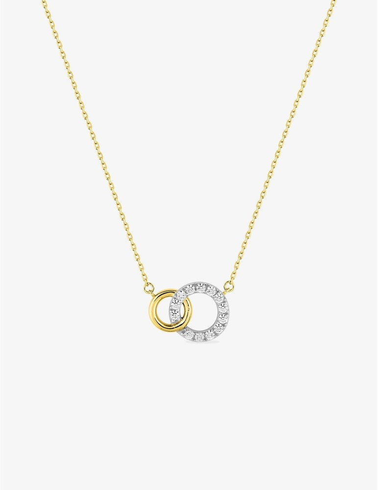 Collier Or Jaune 375 ‰ Deux Cercles Entrelacés et Oxydes de Zirconium – Élégance et Symbolique