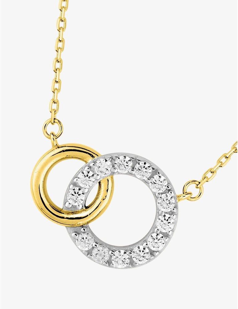 Collier Or Jaune 375 ‰ Deux Cercles Entrelacés et Oxydes de Zirconium – Élégance et Symbolique