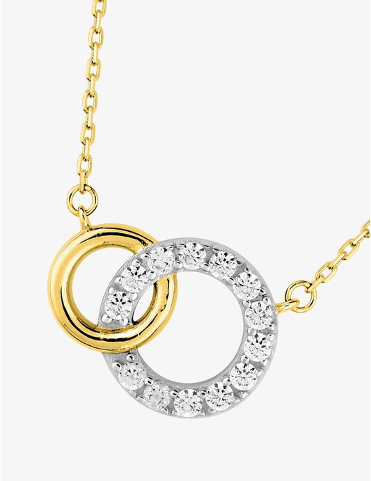 Collier Or Jaune 375 ‰ Deux Cercles Entrelacés et Oxydes de Zirconium – Élégance et Symbolique
