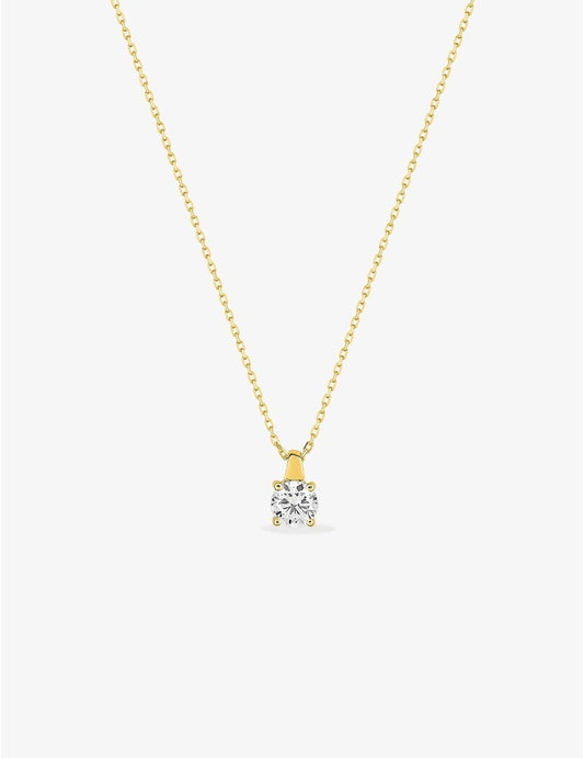 Collier Or Jaune 375 ‰ avec Oxyde Rond 4,75 mm Serti 4 Griffes – Élégance Classique et Intemporelle