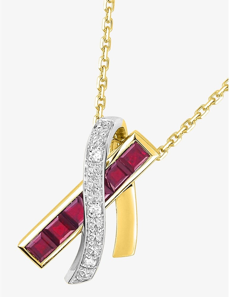 Collier Or Jaune 750‰ avec Diamants 0,20 ct et Rubis Princesse