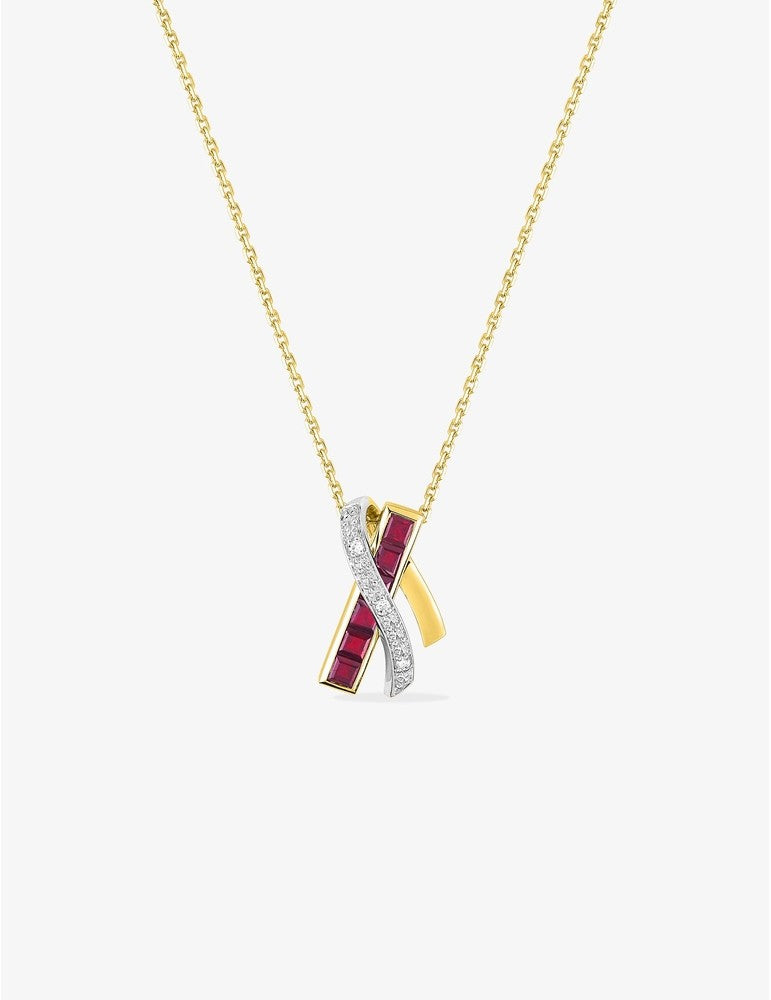 Collier Or Jaune 750‰ avec Diamants 0,20 ct et Rubis Princesse