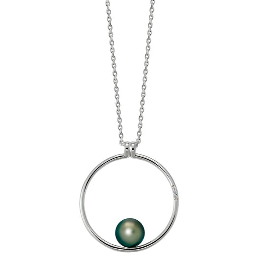 Collier Épure Femme en Argent Rhodié, Perle de Tahiti et Diamants – Iza-B