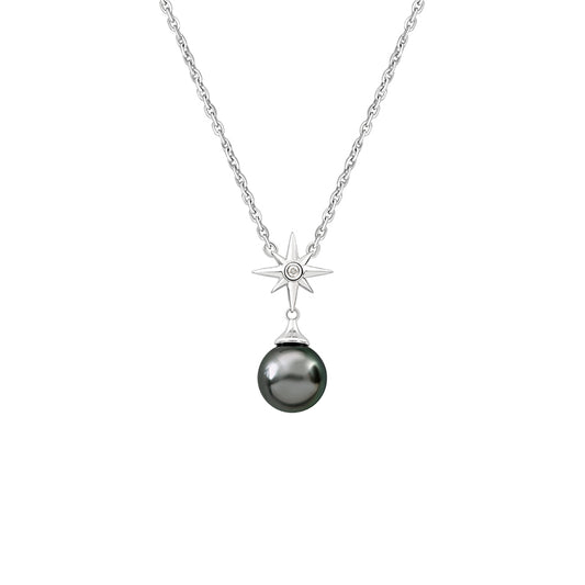 Collier Archipel Femme en Argent Rhodié, Perle de Tahiti et Diamant – Iza-B