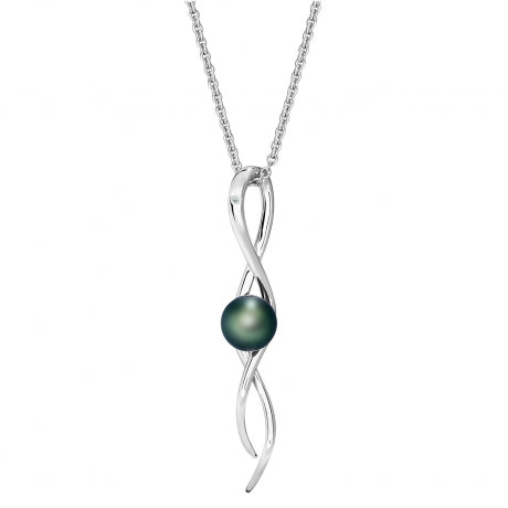 Collier Canopée Femme en Argent Rhodié, Perle de Tahiti et Diamant – Iza-B