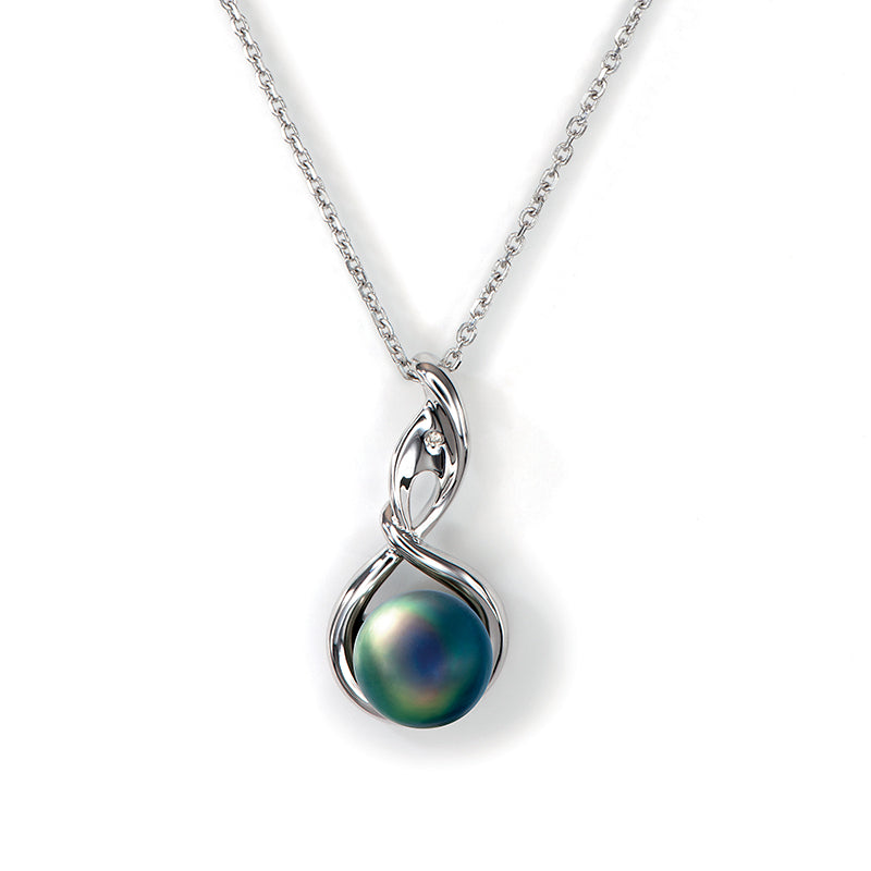 Collier Flore Femme en Argent Rhodié, Perle de Tahiti et Diamant – Iza-B
