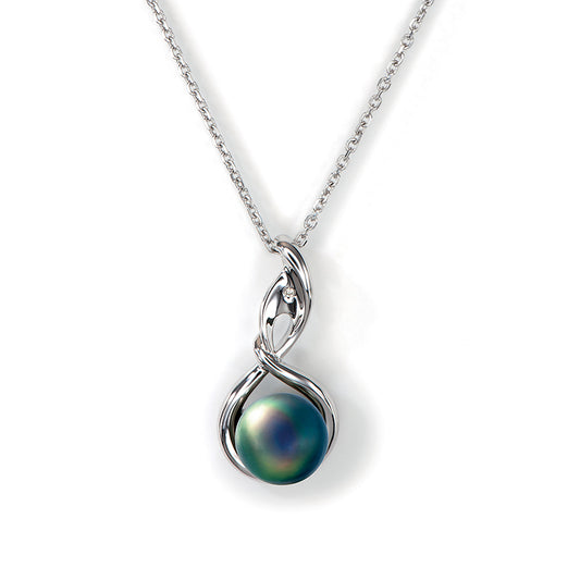 Collier Flore Femme en Argent Rhodié, Perle de Tahiti et Diamant – Iza-B