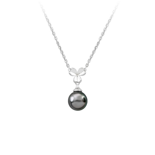Collier Flore Femme en Argent Rhodié, Perle de Tahiti et Diamant – Iza-B