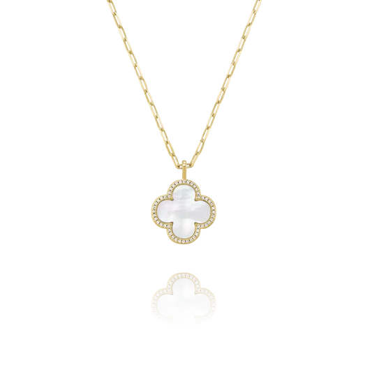 Collier Trèfle en Nacre et Argent Doré – Élégance & Raffinement