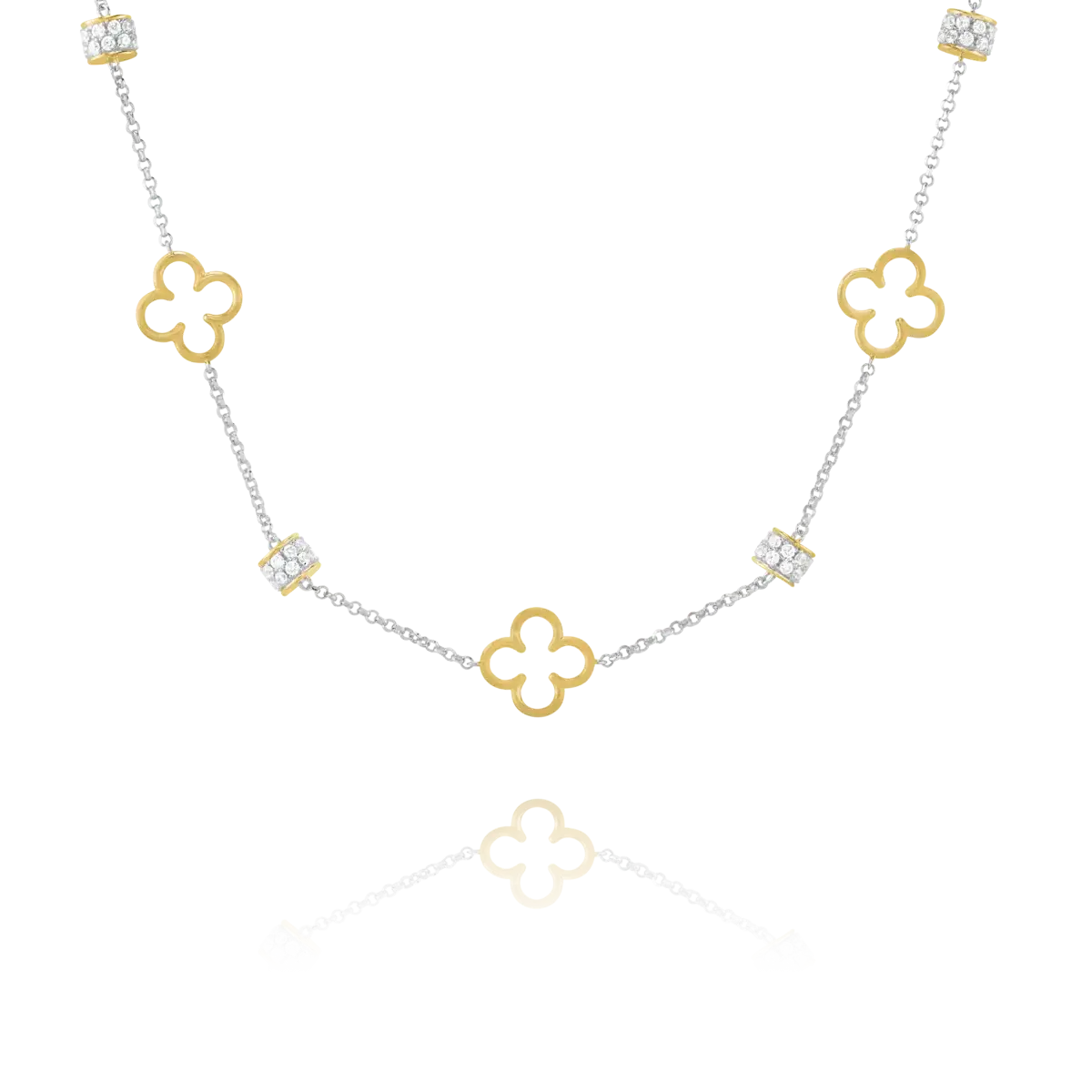 Collier Légende Bicolore Perles Trèfles Argent Doré & Oxydes de Zirconium