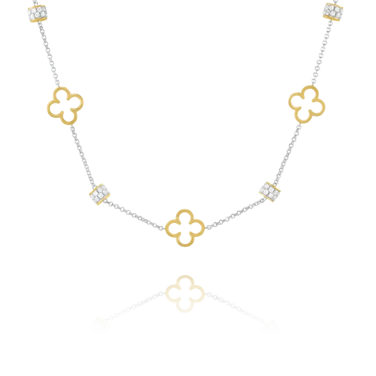 Collier Légende Bicolore Perles Trèfles Argent Doré & Oxydes de Zirconium
