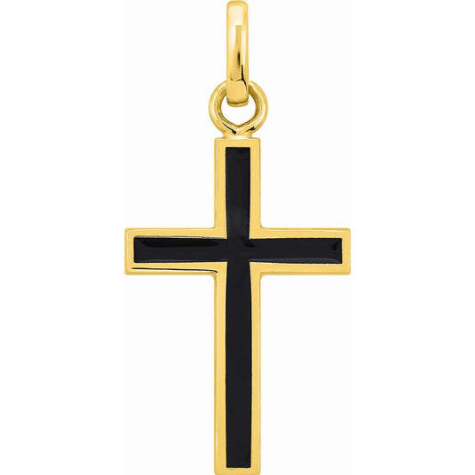 Pendentif Croix en Or Jaune Rehaussé de Noir 18K