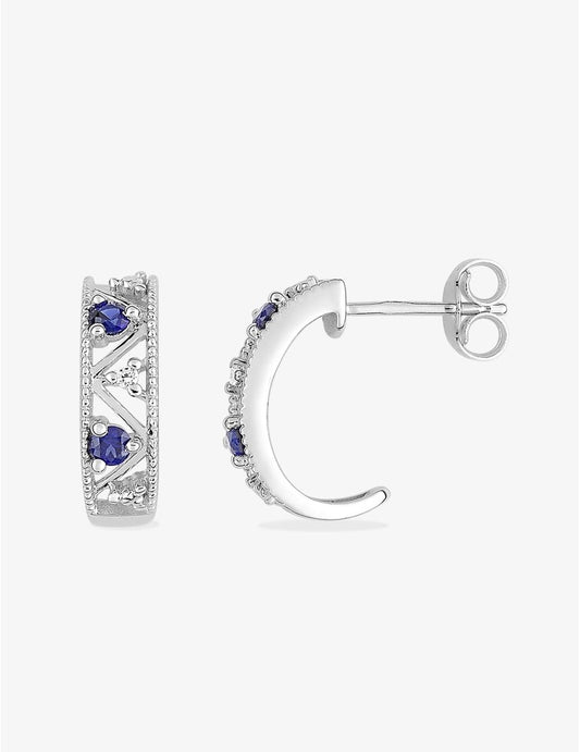 Demi-Créoles Emma Or Blanc 9K, Saphir et Diamants 0,01 ct | Bijouterie Cordier