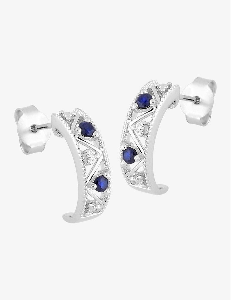 Demi-Créoles Emma Or Blanc 9K, Saphir et Diamants 0,01 ct | Bijouterie Cordier