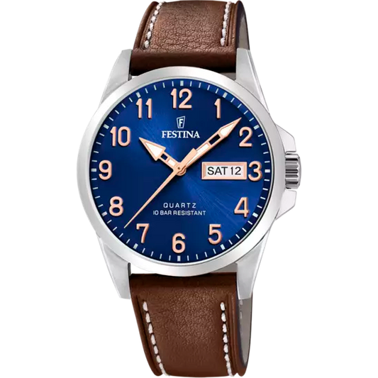 MONTRE FESTINA CLASSICS F20358/B BLEU, BRACELET CUIR, HOMME