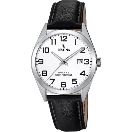 MONTRE FESTINA CLASSICS F20446/1 BLANC, BRACELET CUIR, HOMME