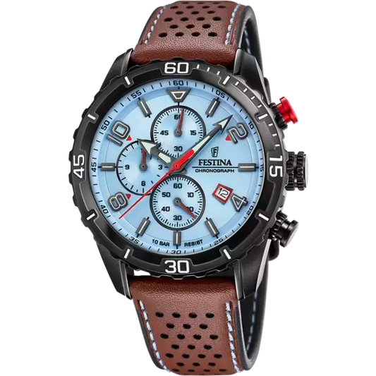 MONTRE FESTINA TIMELESS CHRONOGRAPH F20519/1 BLEU, BRACELET CUIR, HOMME