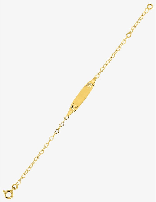 Gourmette Bébé Chaîne Cœurs et Plaque Ovale Diamantée Or Jaune 750‰ – Gravure Offerte