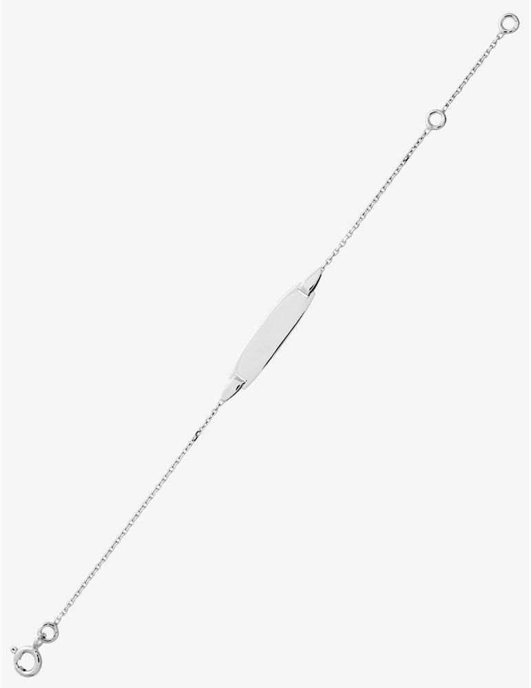 Gourmette Bébé Or Blanc 750‰ | Chaîne Forçat & Plaque Ovale Gravable